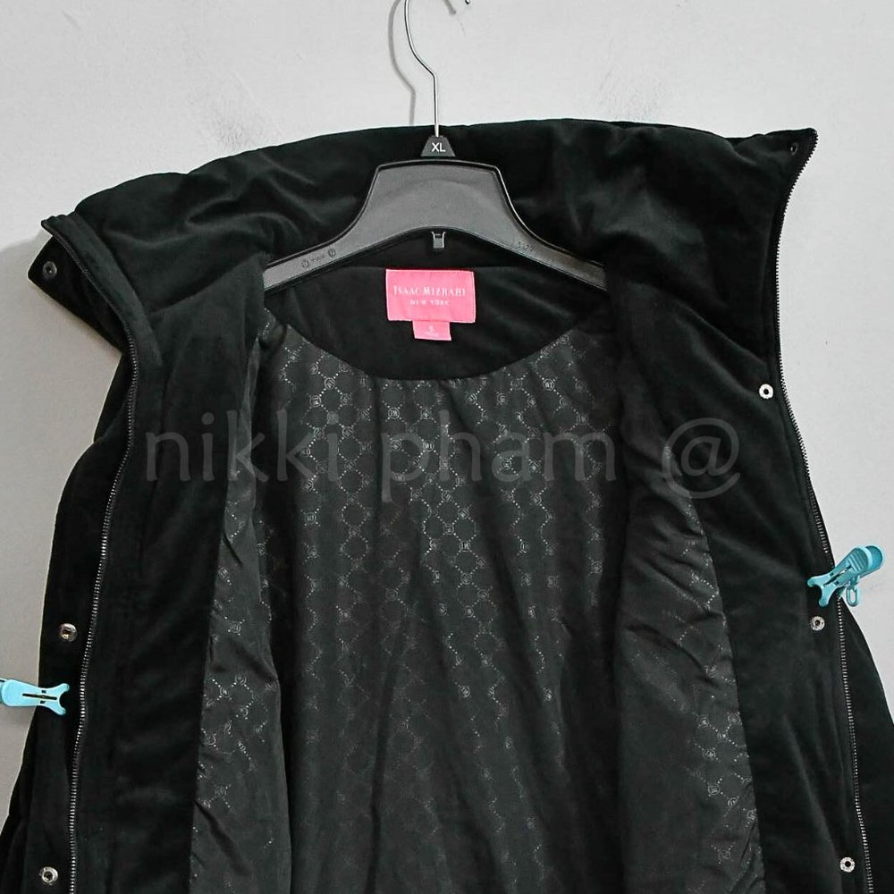 NWT NEW WOMENS ISAAC MIZRAHI NEW YORK VELVET PUFFER JACKET COAT IN black - Picture 3 of 6